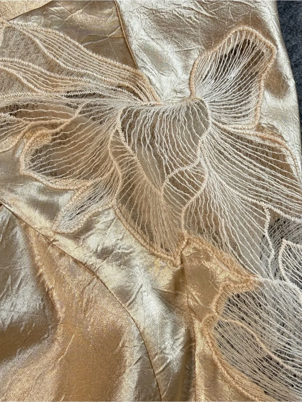 H&M Champagne Metallic Floral Appliqué Open Back Maxi Dress XS Y2K Formal - Picture 9 of 11